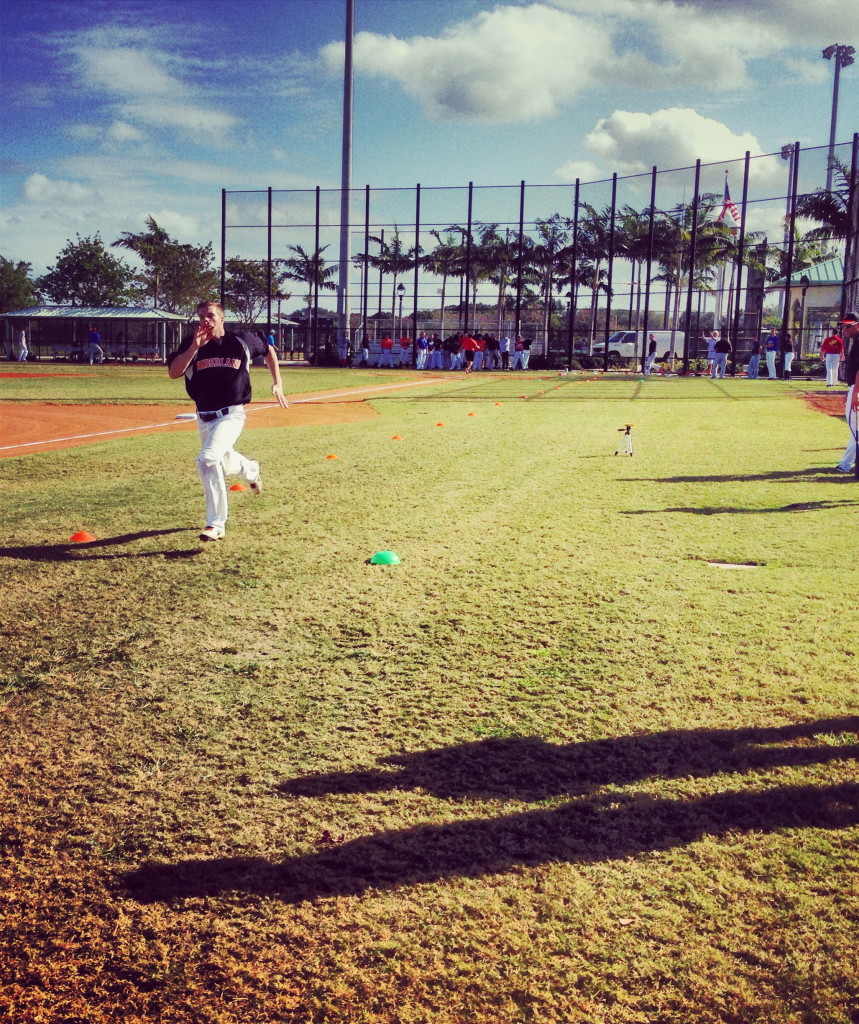 Jorin van Amstel runs the 60 for college coaches and scouts at the 2013 Showcase